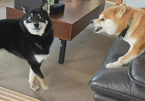 两只柴犬对峙,结果网友却笑喷了这是搞笑表情包斗图还是吵架
