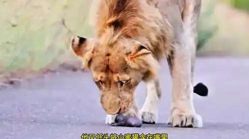 雄狮在马路上捡到小蜜獾
