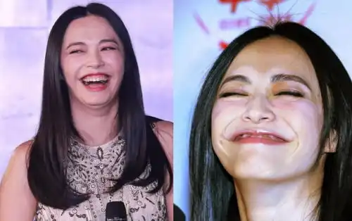 表情女星咧嘴大笑毁颜值牙龈泪痕一秒幻灭,龙妈囧眉成表情包表情