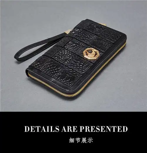 小童马鳄鱼皮钱包男长款手包鳄鱼肚皮包卡包奢华真皮鳄鱼皮腹皮钱夹a
