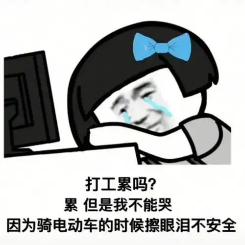 打工累吗累但是我不能哭因为骑电动车的时候擦眼泪不安全打工电动车眼泪安全时候表情
