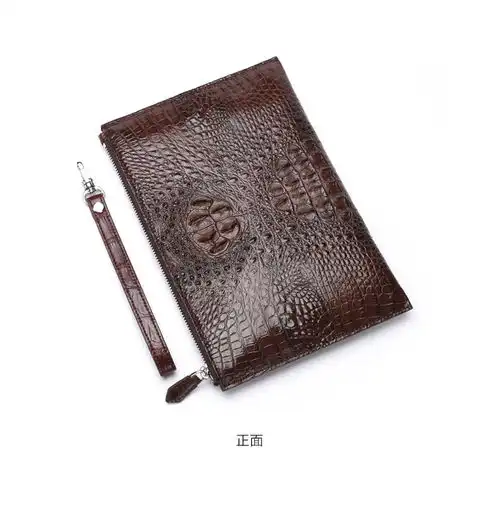 汤河店鳄鱼皮手拿包长款拉链信封包鳄鱼皮钱包真皮男包c
