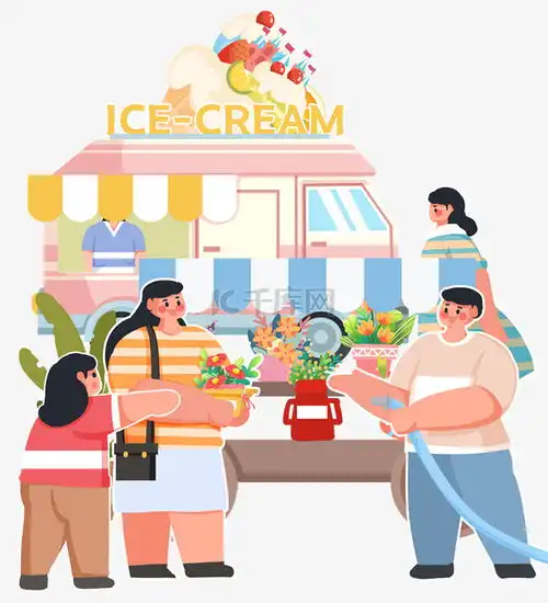跳蚤市场摆摊花店摆摊购物雪糕车素材图片免费下载千库网