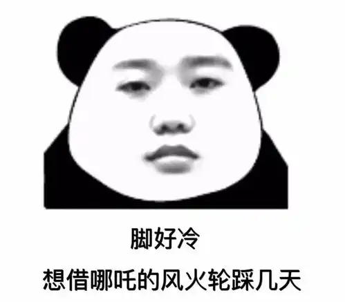 熊猫头表情包脚好冷,想借哪吒的风火轮踩几天

